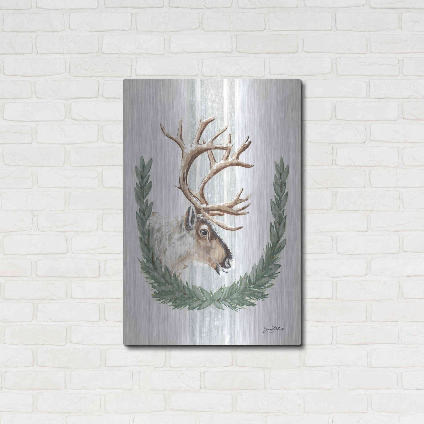 Luxe Metal Art 'Arctic Winter Reindeer  ' by Sara Baker, Metal Wall Art,24x36
