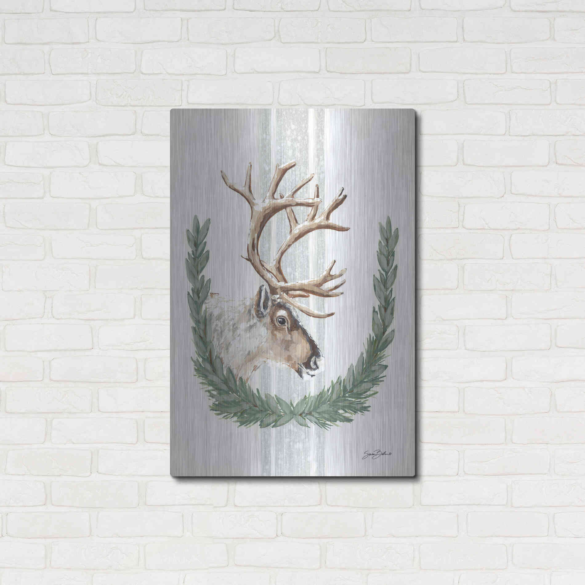Luxe Metal Art 'Arctic Winter Reindeer  ' by Sara Baker, Metal Wall Art,24x36