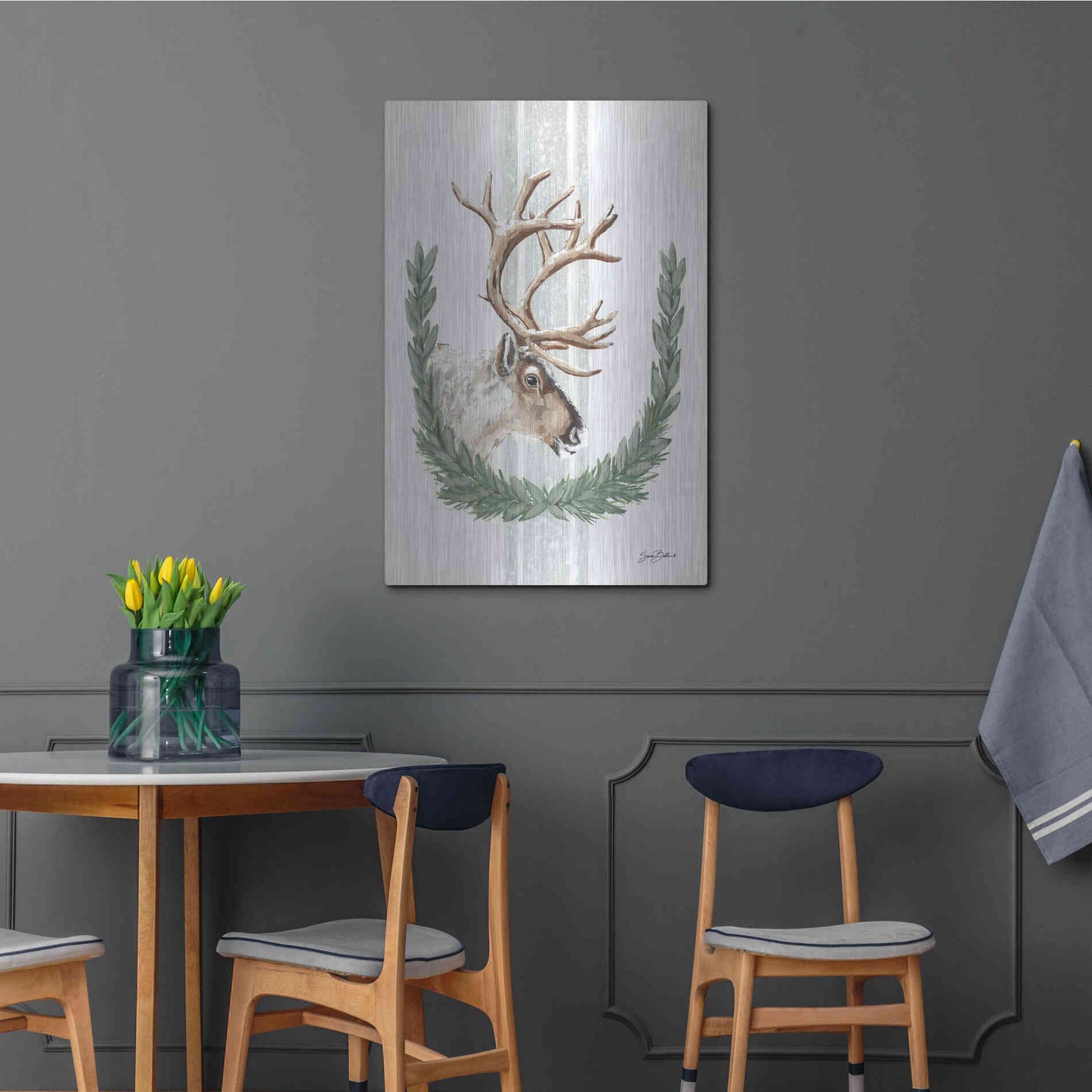 Luxe Metal Art 'Arctic Winter Reindeer  ' by Sara Baker, Metal Wall Art,24x36