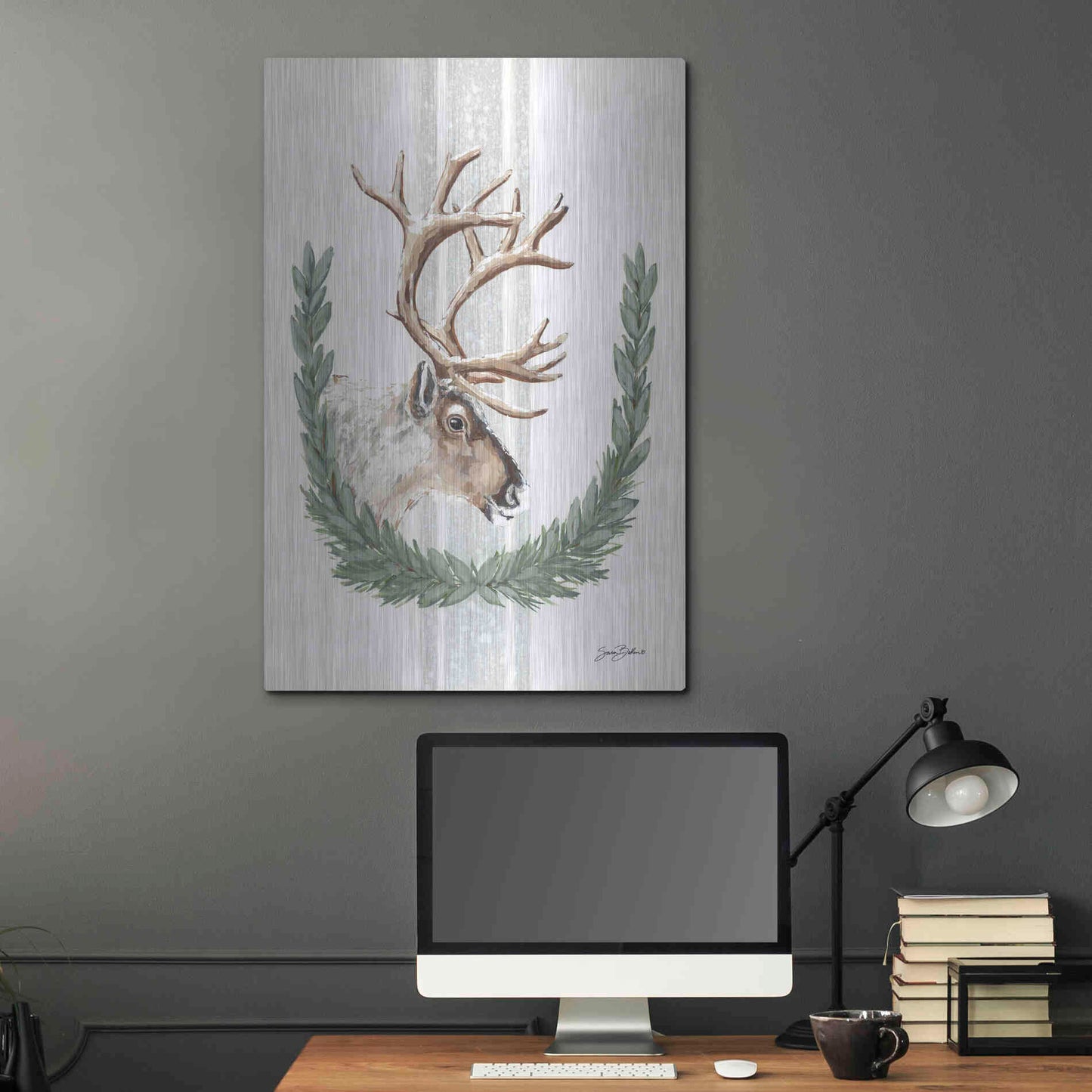 Luxe Metal Art 'Arctic Winter Reindeer  ' by Sara Baker, Metal Wall Art,24x36