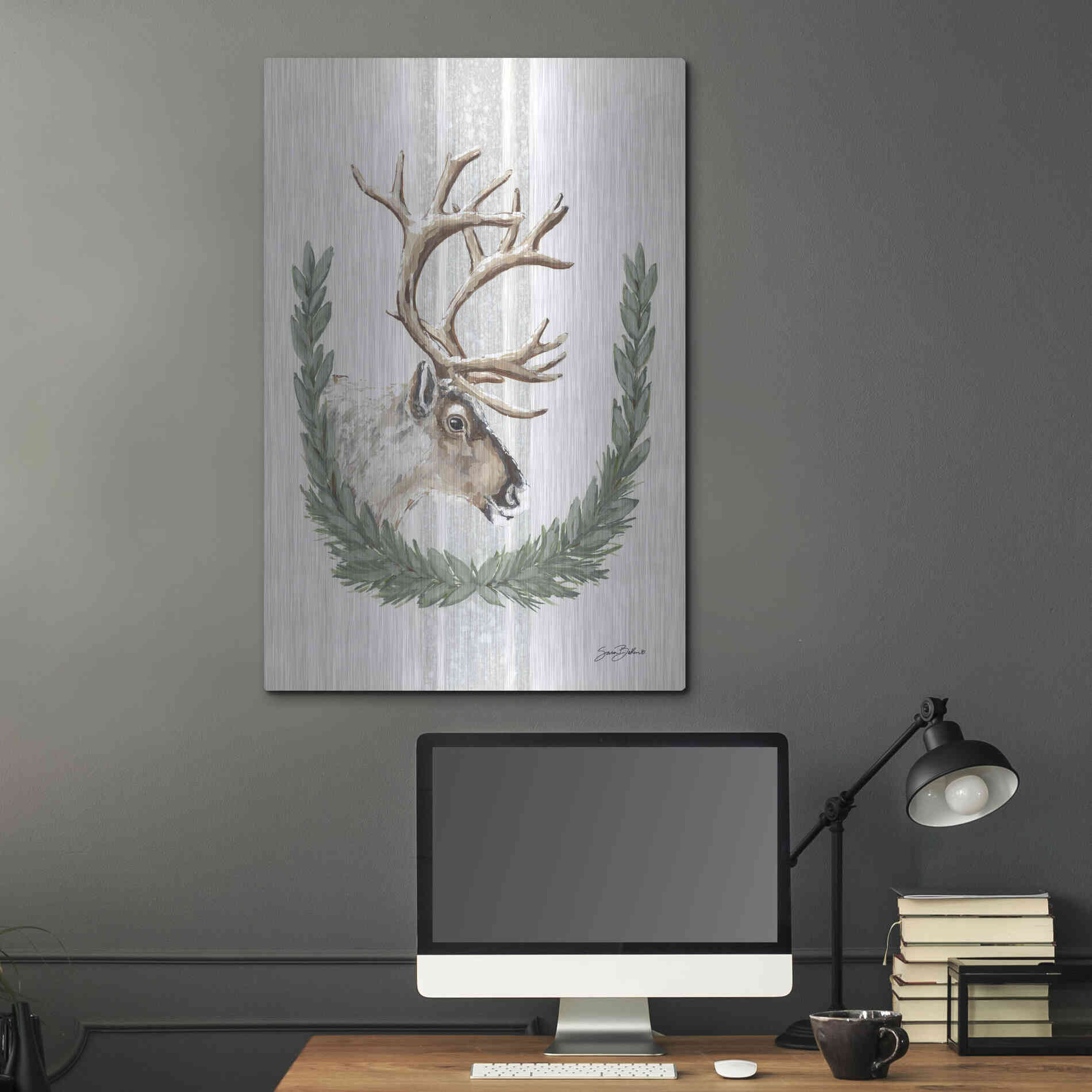 Luxe Metal Art 'Arctic Winter Reindeer  ' by Sara Baker, Metal Wall Art,24x36