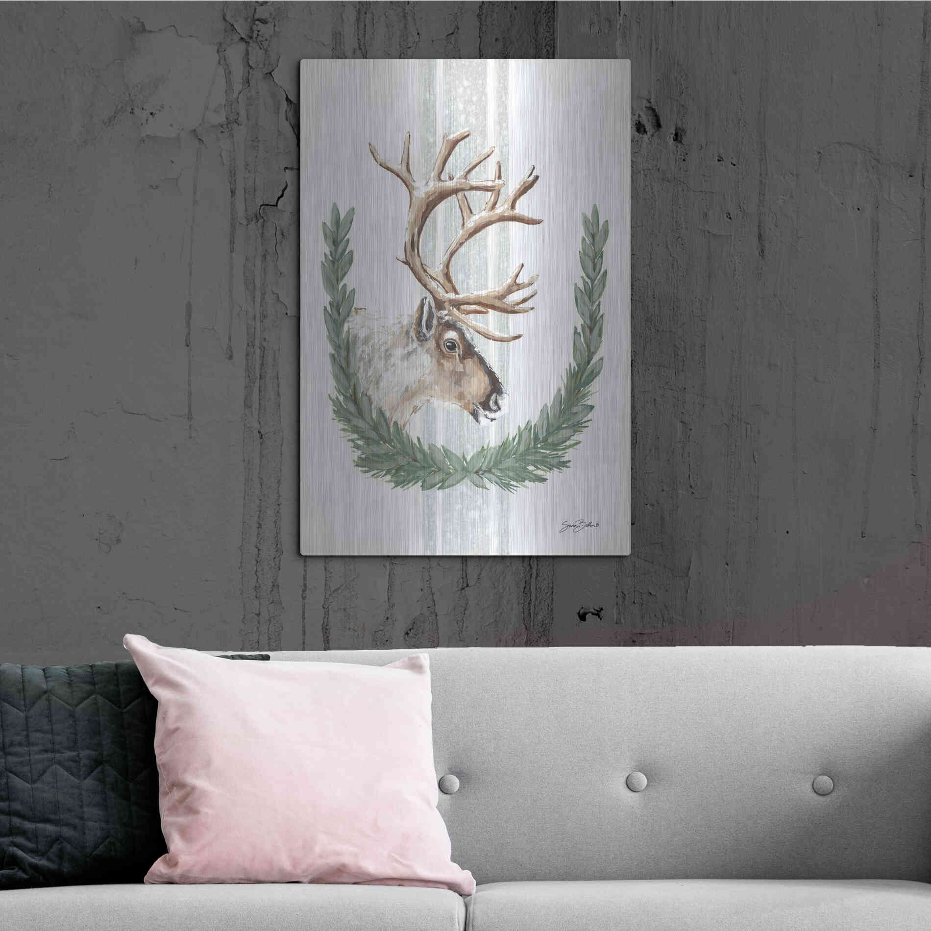 Luxe Metal Art 'Arctic Winter Reindeer  ' by Sara Baker, Metal Wall Art,24x36