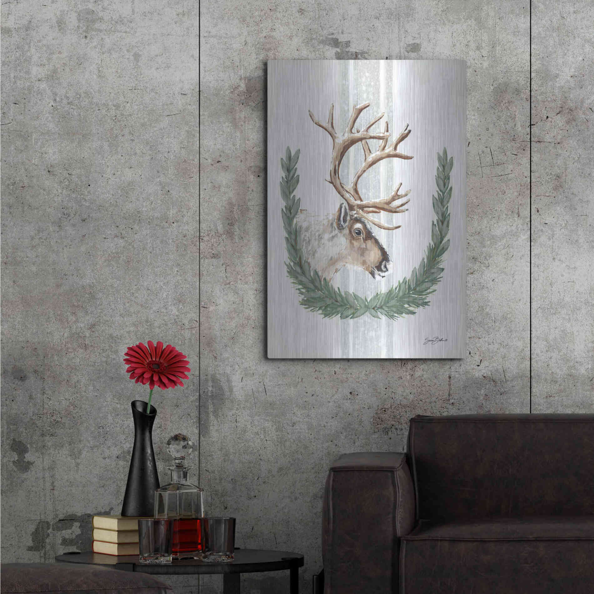 Luxe Metal Art 'Arctic Winter Reindeer  ' by Sara Baker, Metal Wall Art,24x36