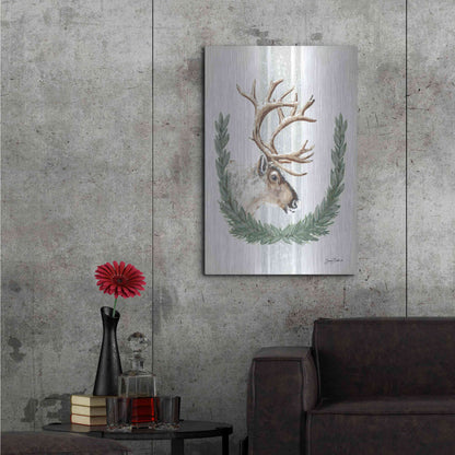 Luxe Metal Art 'Arctic Winter Reindeer  ' by Sara Baker, Metal Wall Art,24x36