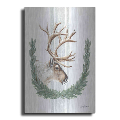 Luxe Metal Art 'Arctic Winter Reindeer  ' by Sara Baker, Metal Wall Art