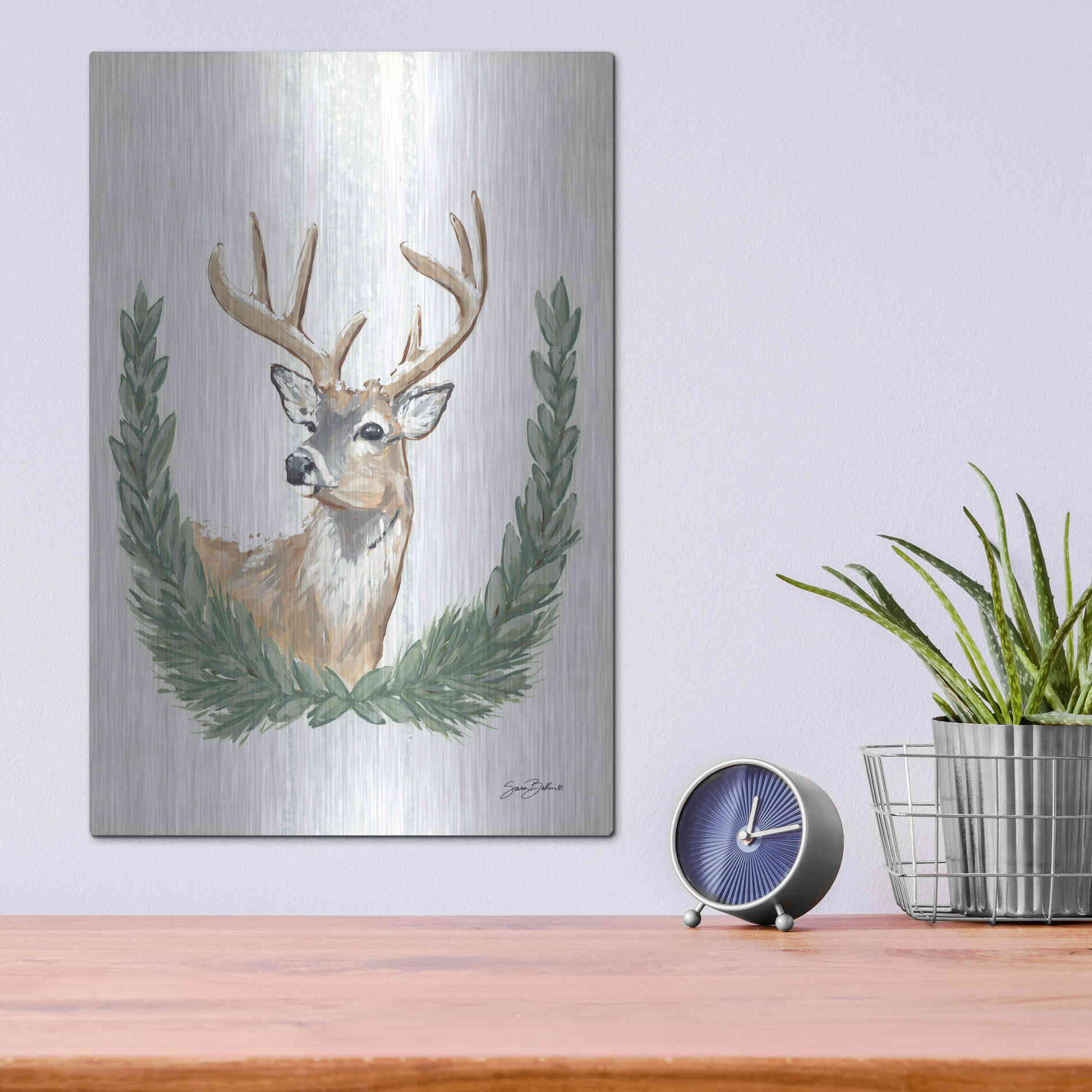 Luxe Metal Art 'Arctic Winter Deer  ' by Sara Baker, Metal Wall Art,12x16