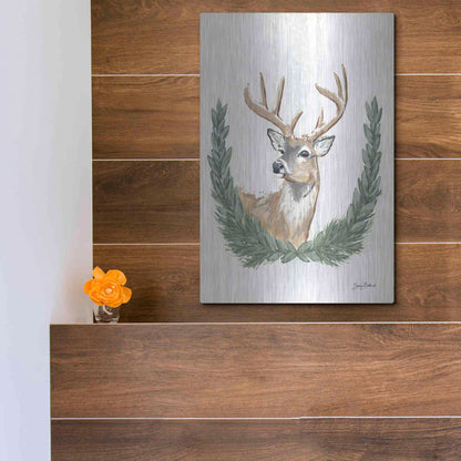 Luxe Metal Art 'Arctic Winter Deer  ' by Sara Baker, Metal Wall Art,12x16