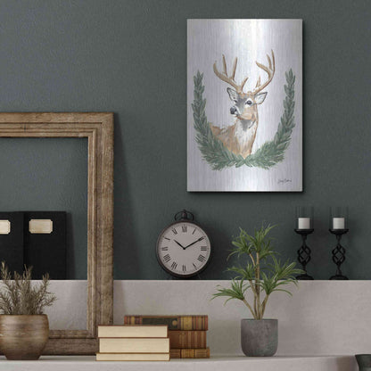 Luxe Metal Art 'Arctic Winter Deer  ' by Sara Baker, Metal Wall Art,12x16