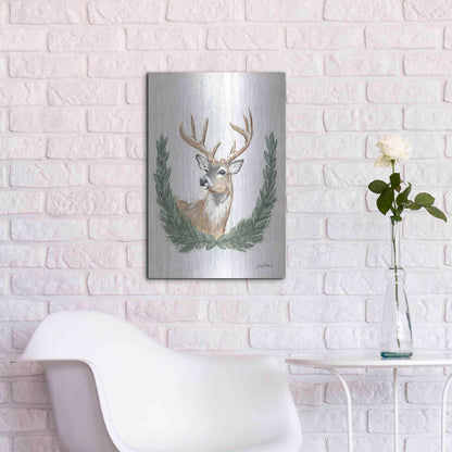 Luxe Metal Art 'Arctic Winter Deer  ' by Sara Baker, Metal Wall Art,16x24