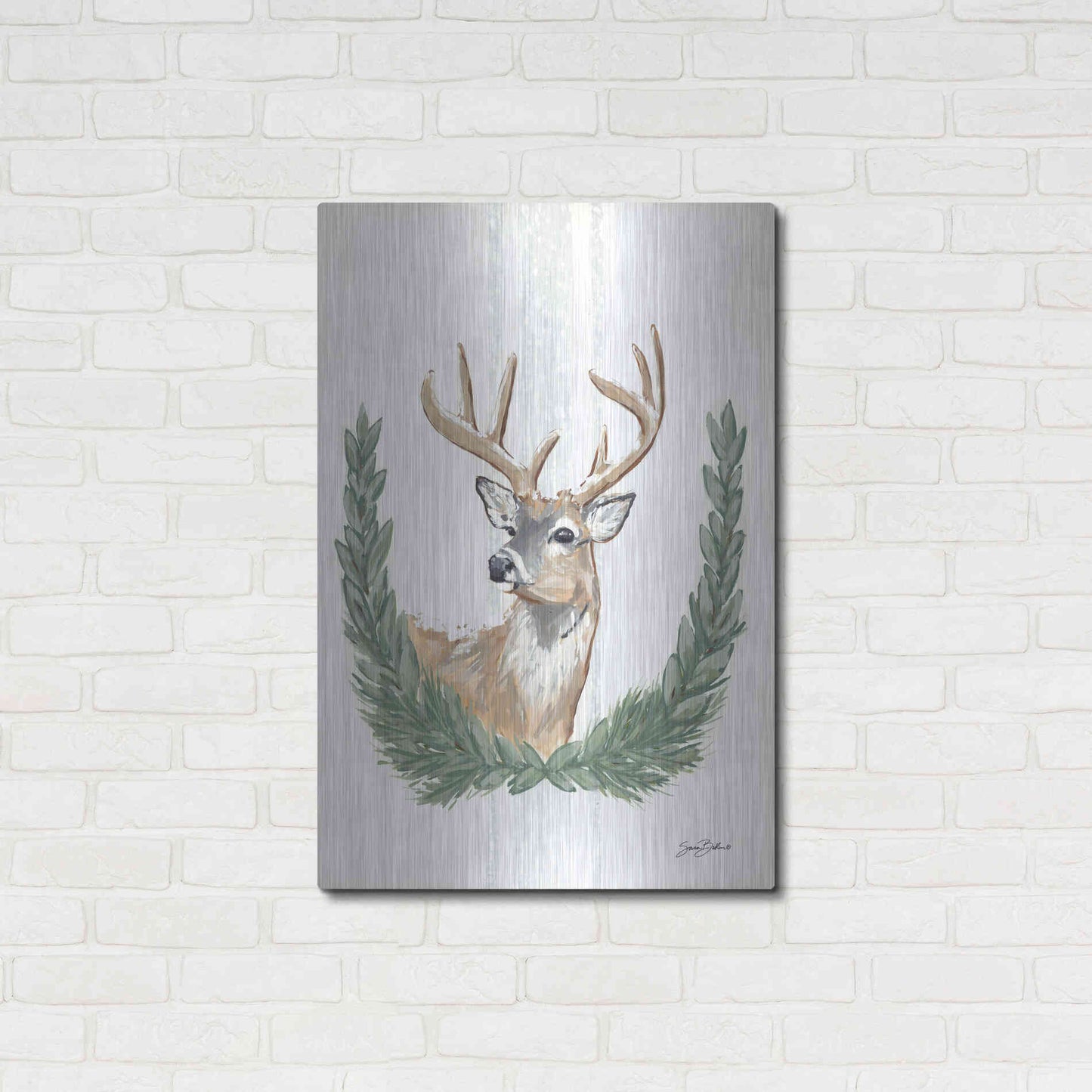 Luxe Metal Art 'Arctic Winter Deer  ' by Sara Baker, Metal Wall Art,24x36