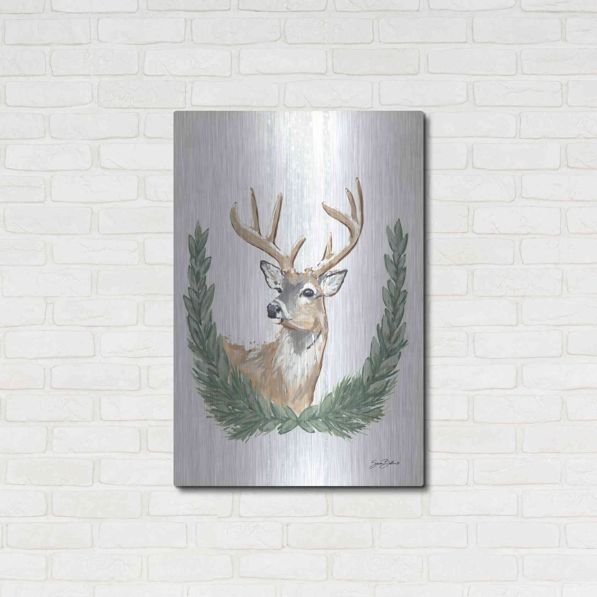 Luxe Metal Art 'Arctic Winter Deer  ' by Sara Baker, Metal Wall Art,24x36