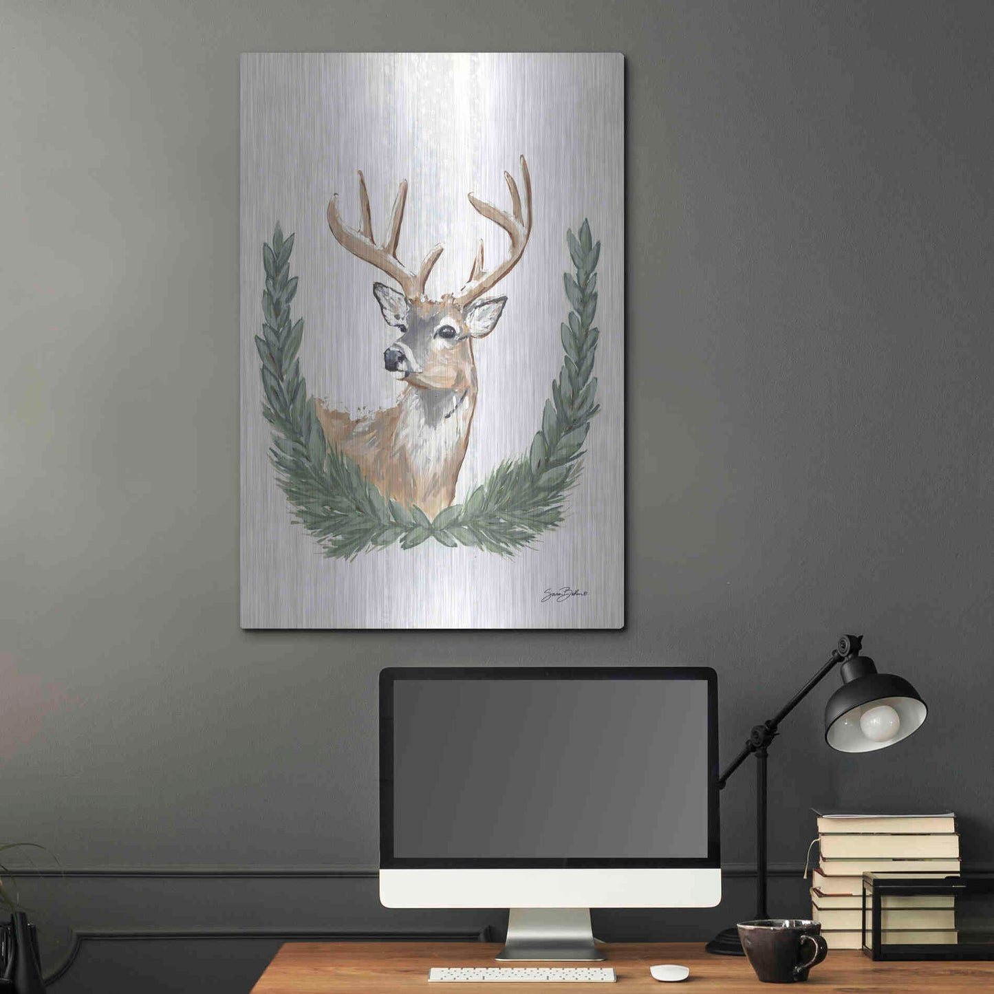 Luxe Metal Art 'Arctic Winter Deer  ' by Sara Baker, Metal Wall Art,24x36