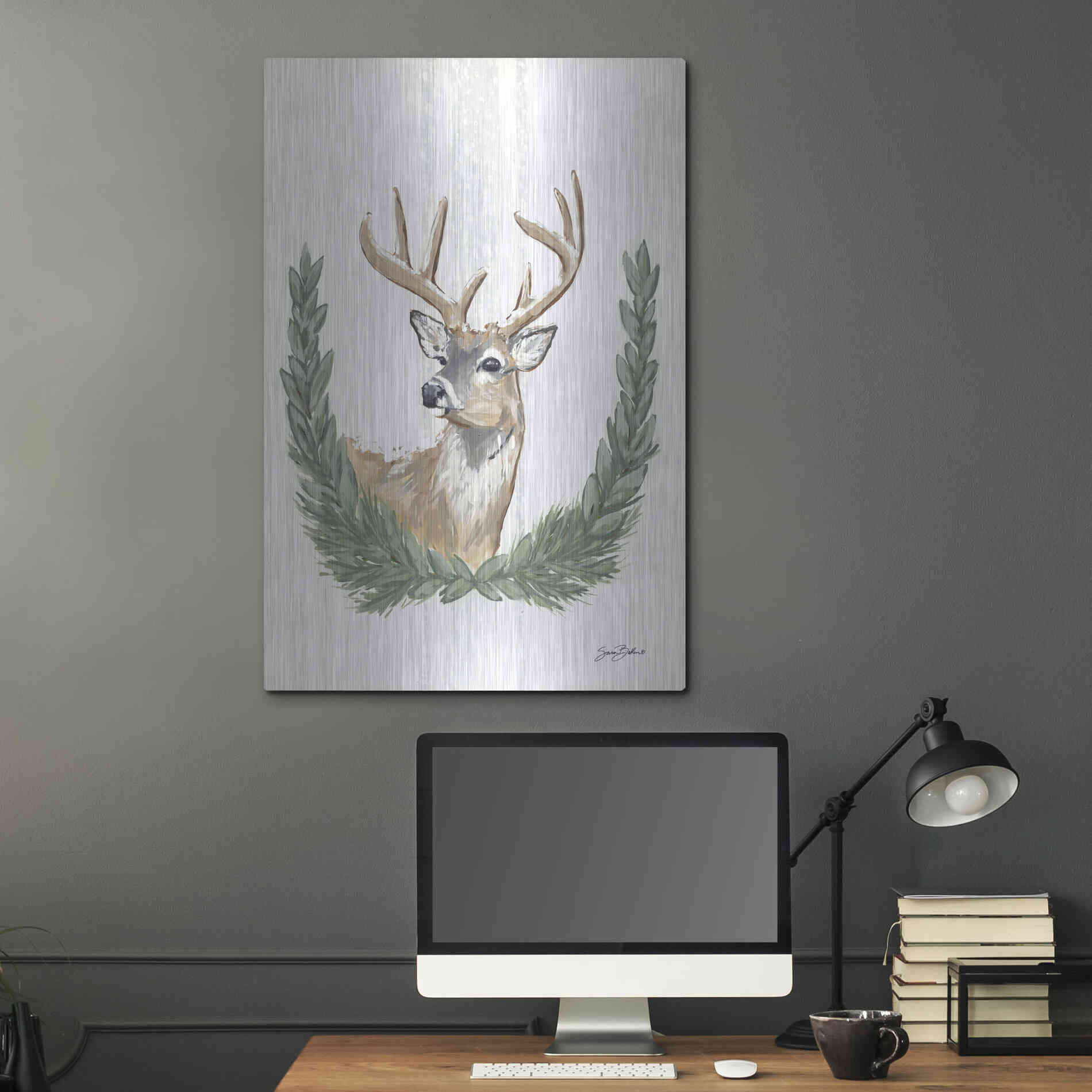 Luxe Metal Art 'Arctic Winter Deer  ' by Sara Baker, Metal Wall Art,24x36