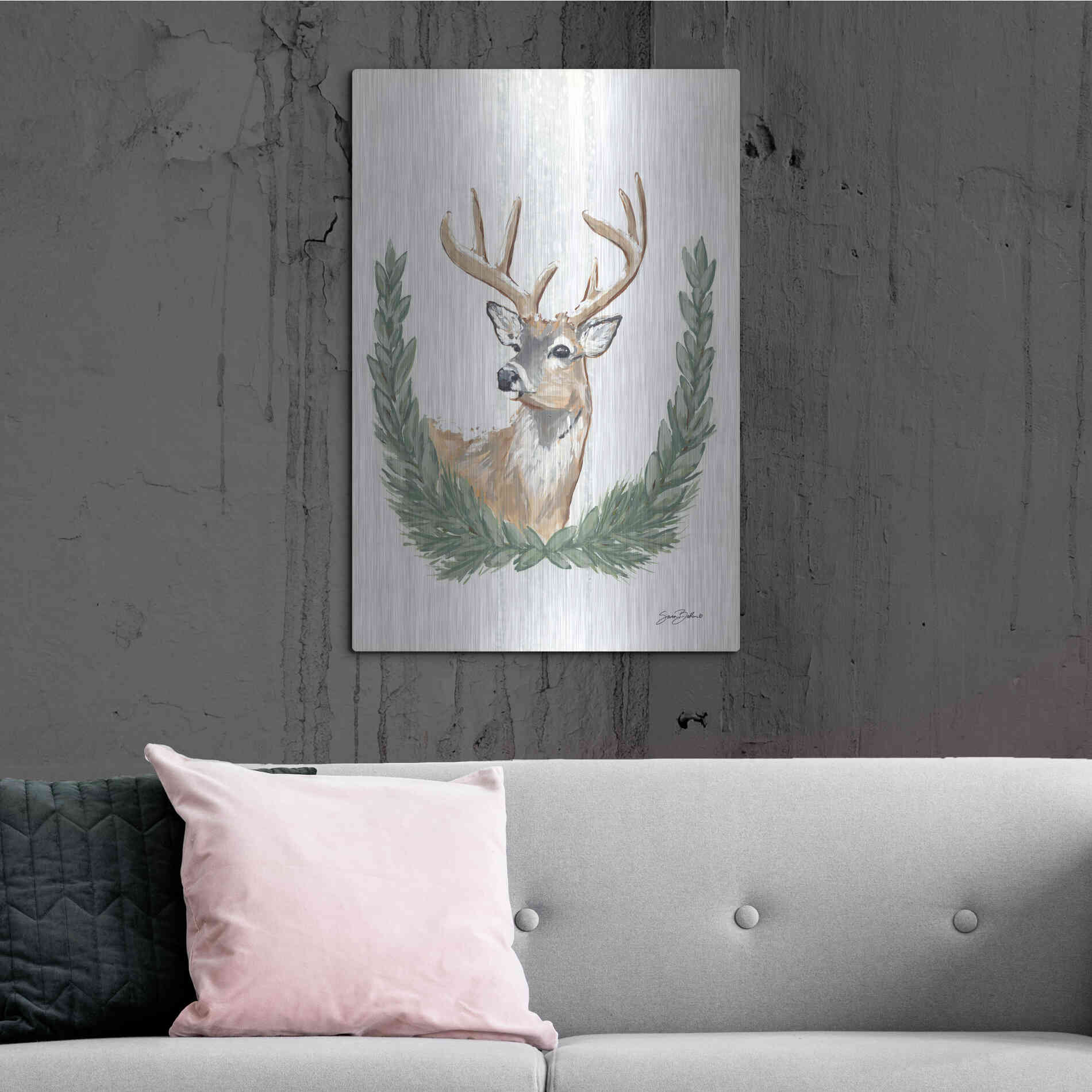 Luxe Metal Art 'Arctic Winter Deer  ' by Sara Baker, Metal Wall Art,24x36