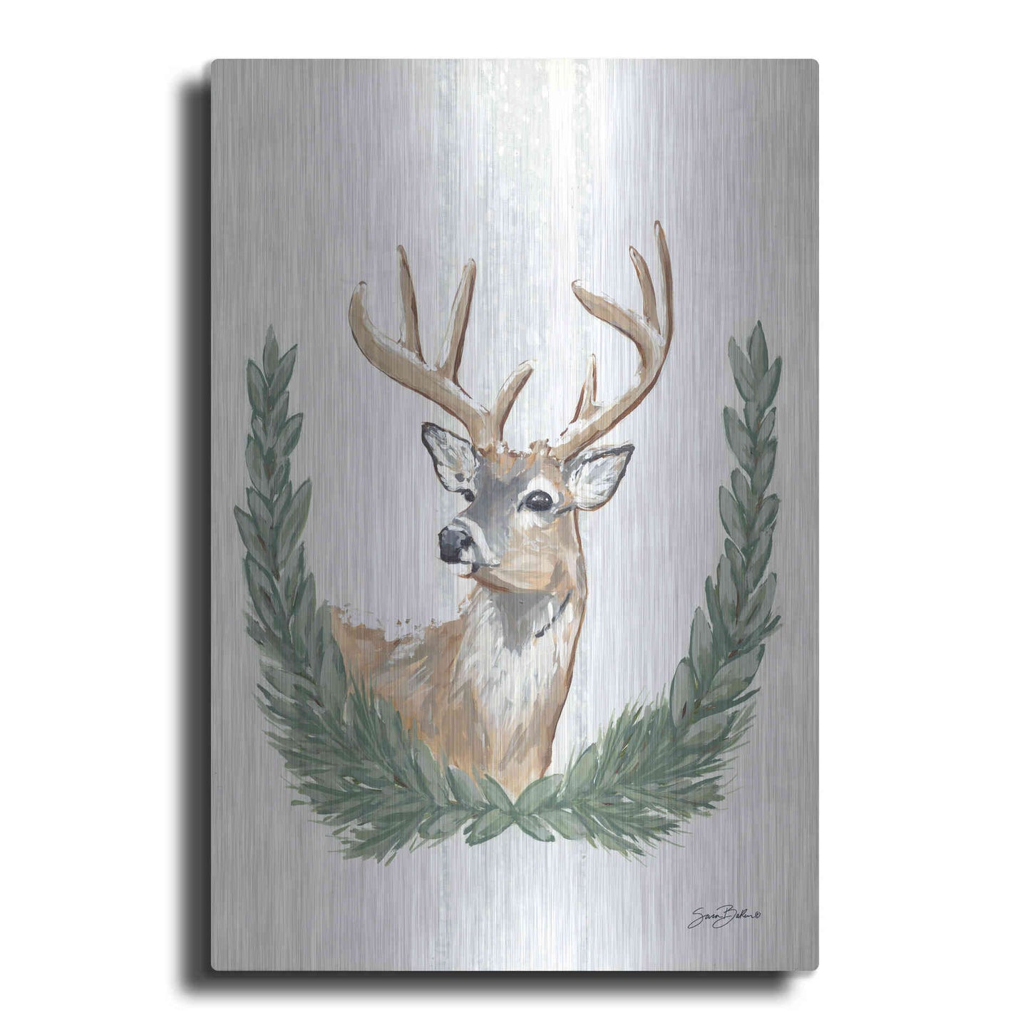 Luxe Metal Art 'Arctic Winter Deer  ' by Sara Baker, Metal Wall Art