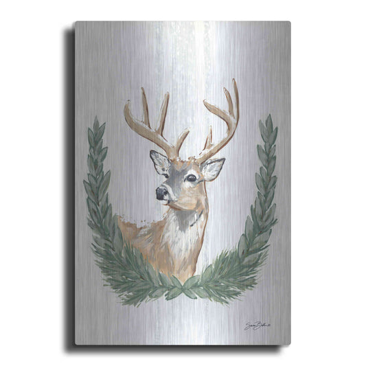 Luxe Metal Art 'Arctic Winter Deer  ' by Sara Baker, Metal Wall Art