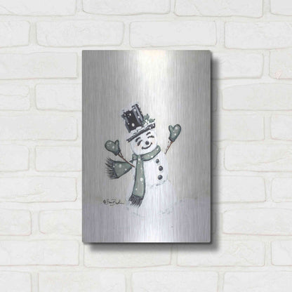 Luxe Metal Art 'Jolly Green Snowman' by Sara Baker, Metal Wall Art,12x16