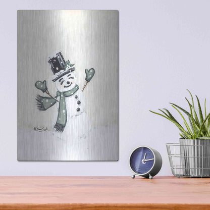 Luxe Metal Art 'Jolly Green Snowman' by Sara Baker, Metal Wall Art,12x16