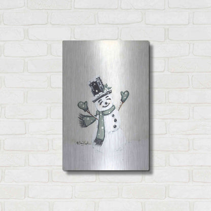 Luxe Metal Art 'Jolly Green Snowman' by Sara Baker, Metal Wall Art,16x24