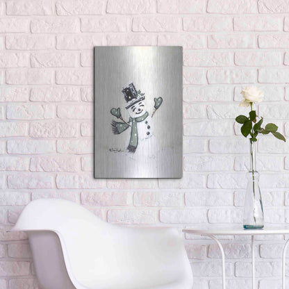 Luxe Metal Art 'Jolly Green Snowman' by Sara Baker, Metal Wall Art,16x24