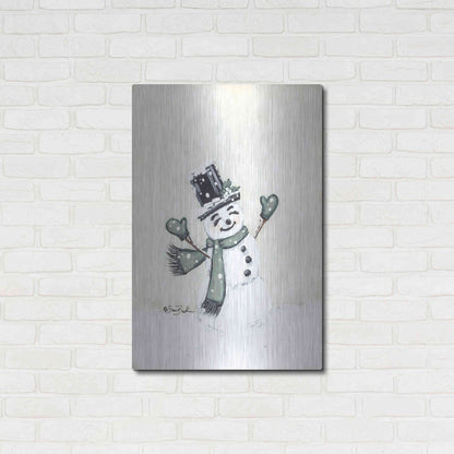 Luxe Metal Art 'Jolly Green Snowman' by Sara Baker, Metal Wall Art,24x36