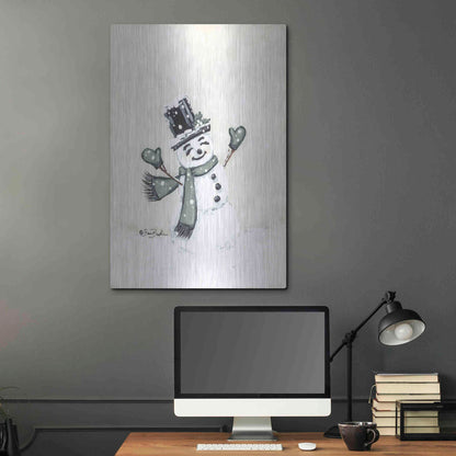Luxe Metal Art 'Jolly Green Snowman' by Sara Baker, Metal Wall Art,24x36