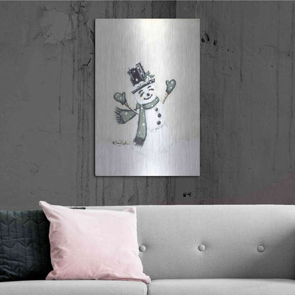 Luxe Metal Art 'Jolly Green Snowman' by Sara Baker, Metal Wall Art,24x36