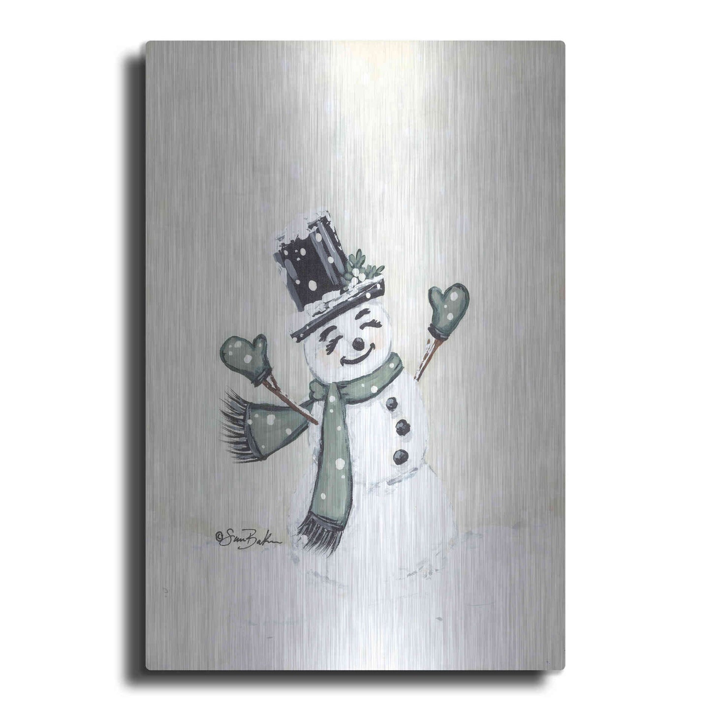 Luxe Metal Art 'Jolly Green Snowman' by Sara Baker, Metal Wall Art