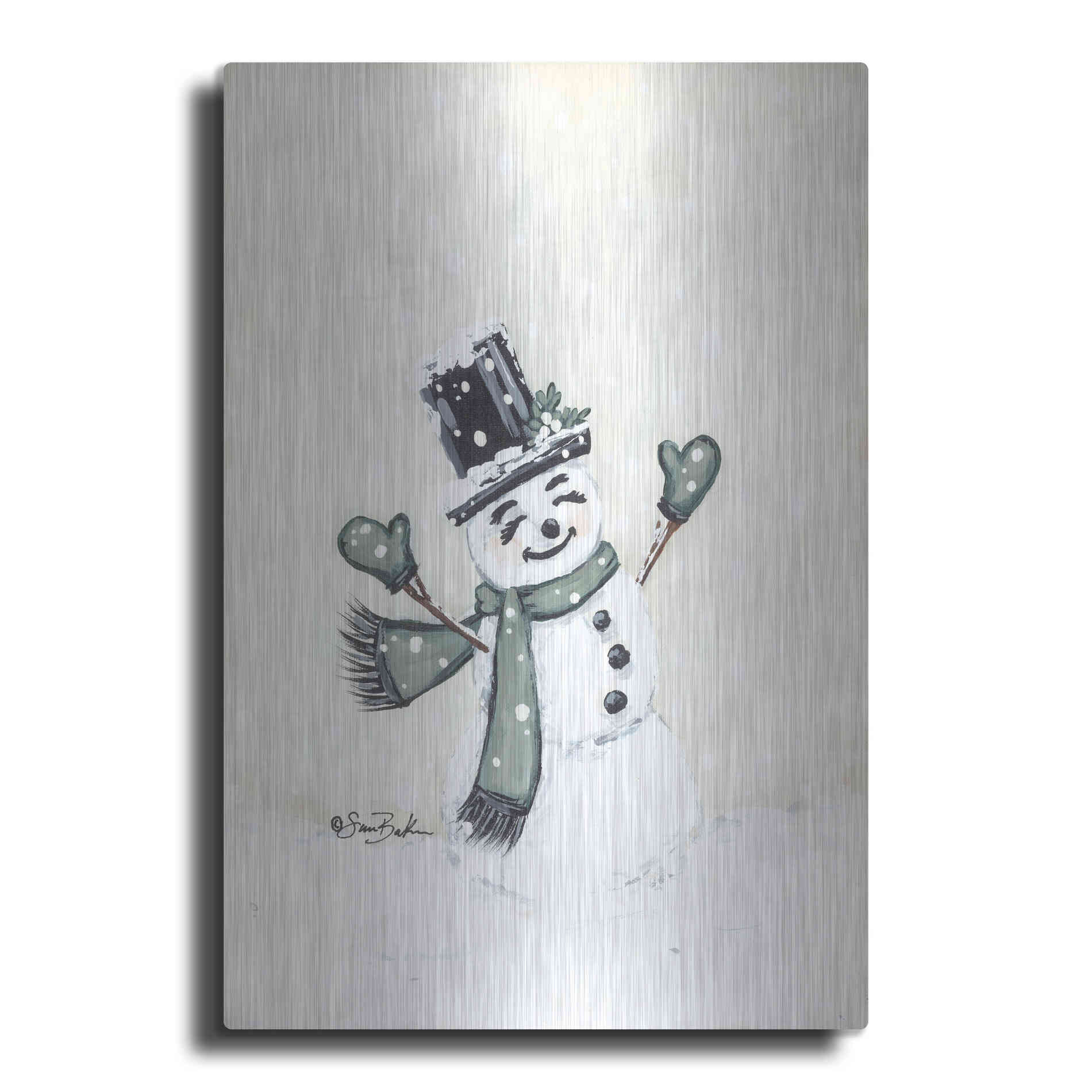 Luxe Metal Art 'Jolly Green Snowman' by Sara Baker, Metal Wall Art