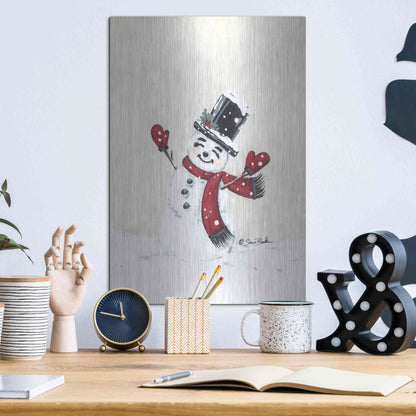 Luxe Metal Art 'Jolly Red Snowman' by Sara Baker, Metal Wall Art,12x16
