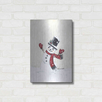 Luxe Metal Art 'Jolly Red Snowman' by Sara Baker, Metal Wall Art,16x24
