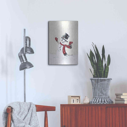Luxe Metal Art 'Jolly Red Snowman' by Sara Baker, Metal Wall Art,16x24