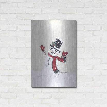 Luxe Metal Art 'Jolly Red Snowman' by Sara Baker, Metal Wall Art,24x36