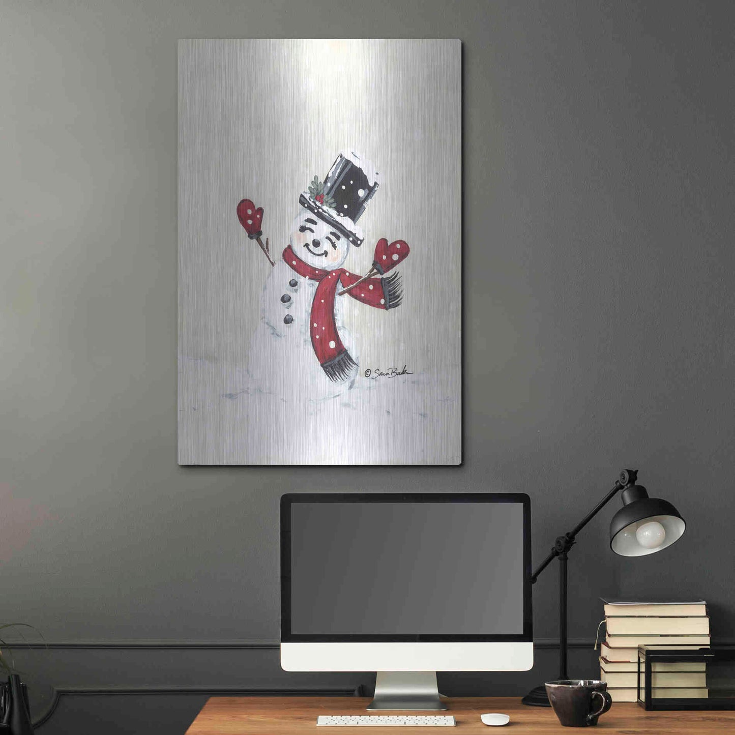 Luxe Metal Art 'Jolly Red Snowman' by Sara Baker, Metal Wall Art,24x36