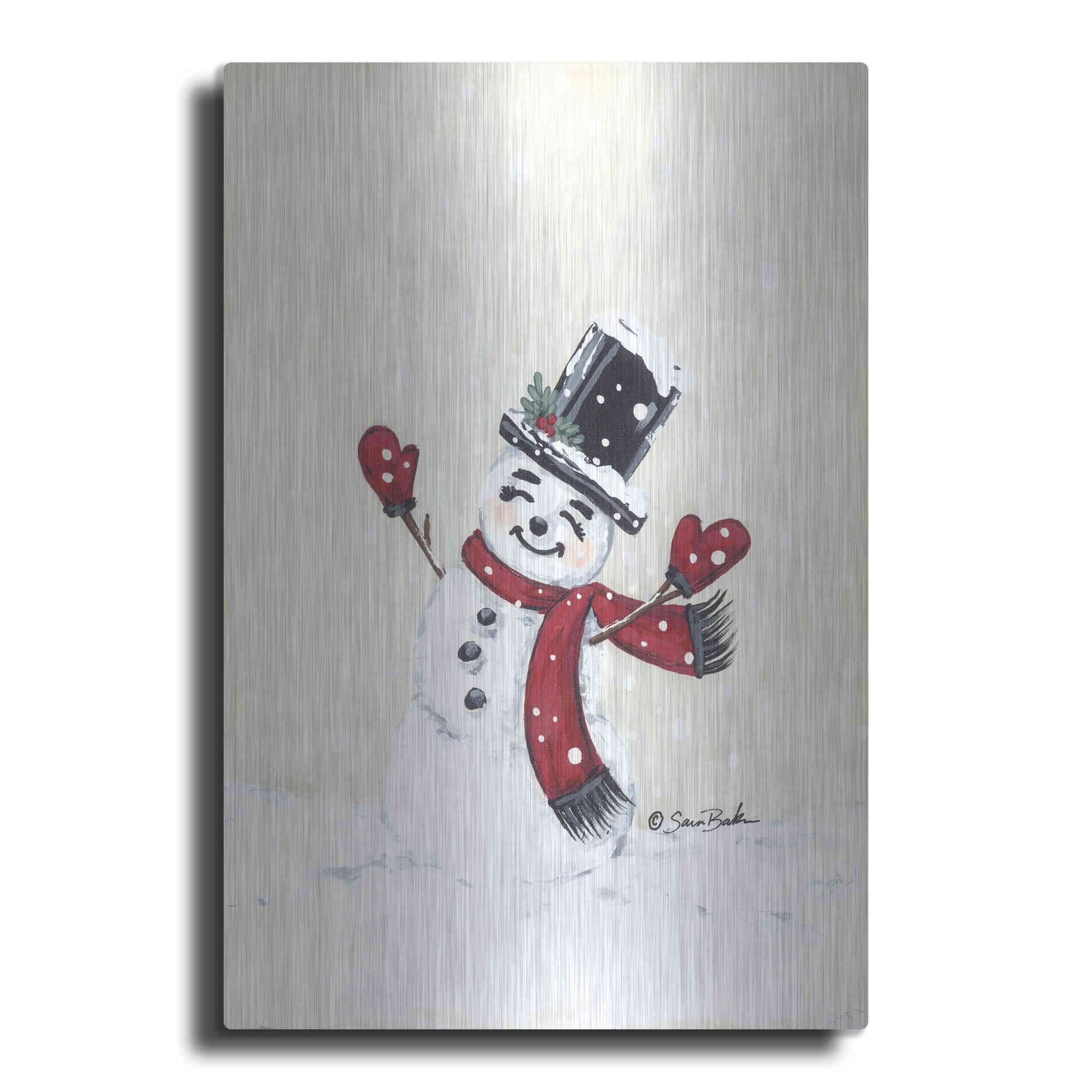 Luxe Metal Art 'Jolly Red Snowman' by Sara Baker, Metal Wall Art