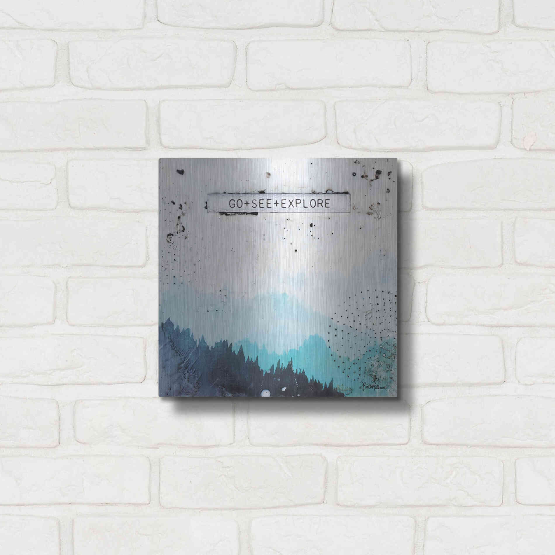 Luxe Metal Art 'Go + See + Explore' by Britt Hallowell, Metal Wall Art,12x12