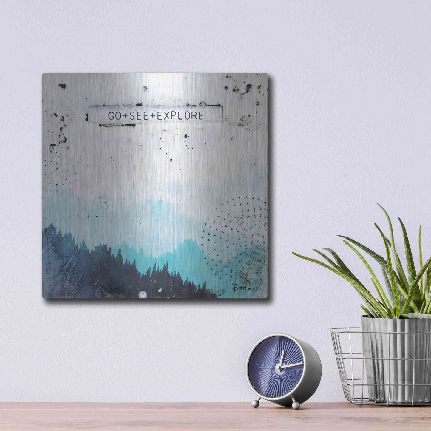 Luxe Metal Art 'Go + See + Explore' by Britt Hallowell, Metal Wall Art,12x12