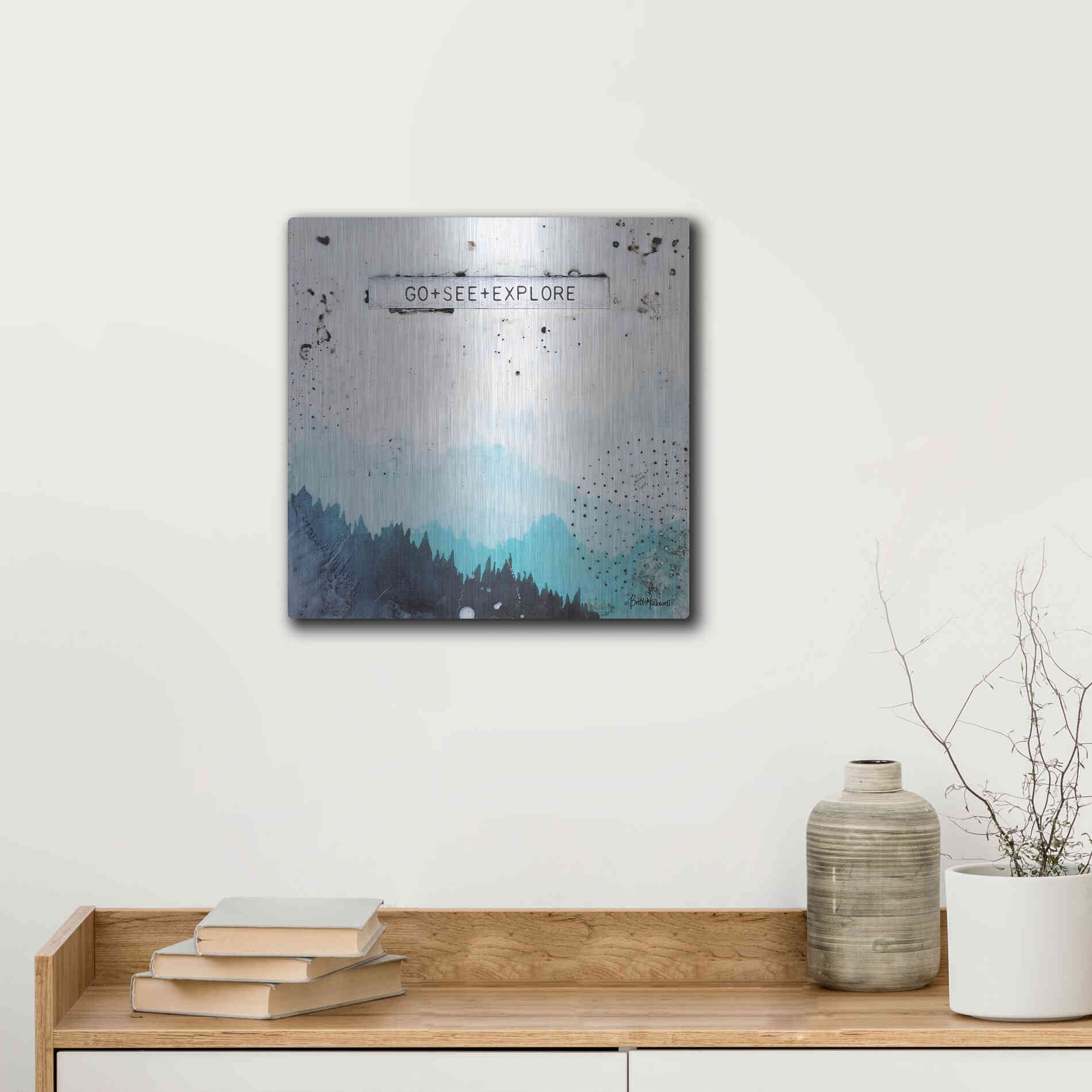 Luxe Metal Art 'Go + See + Explore' by Britt Hallowell, Metal Wall Art,12x12