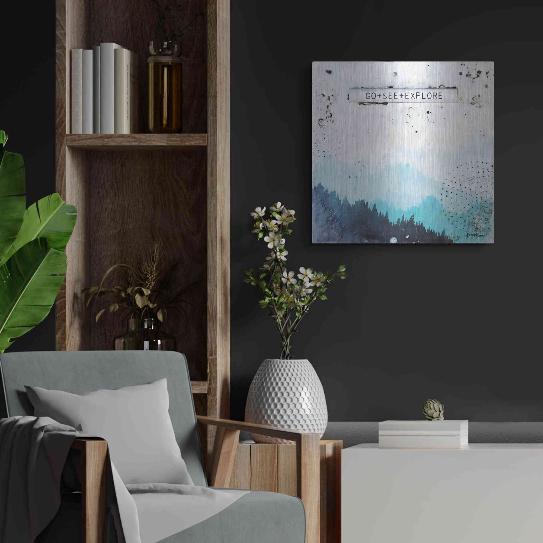Luxe Metal Art 'Go + See + Explore' by Britt Hallowell, Metal Wall Art,24x24
