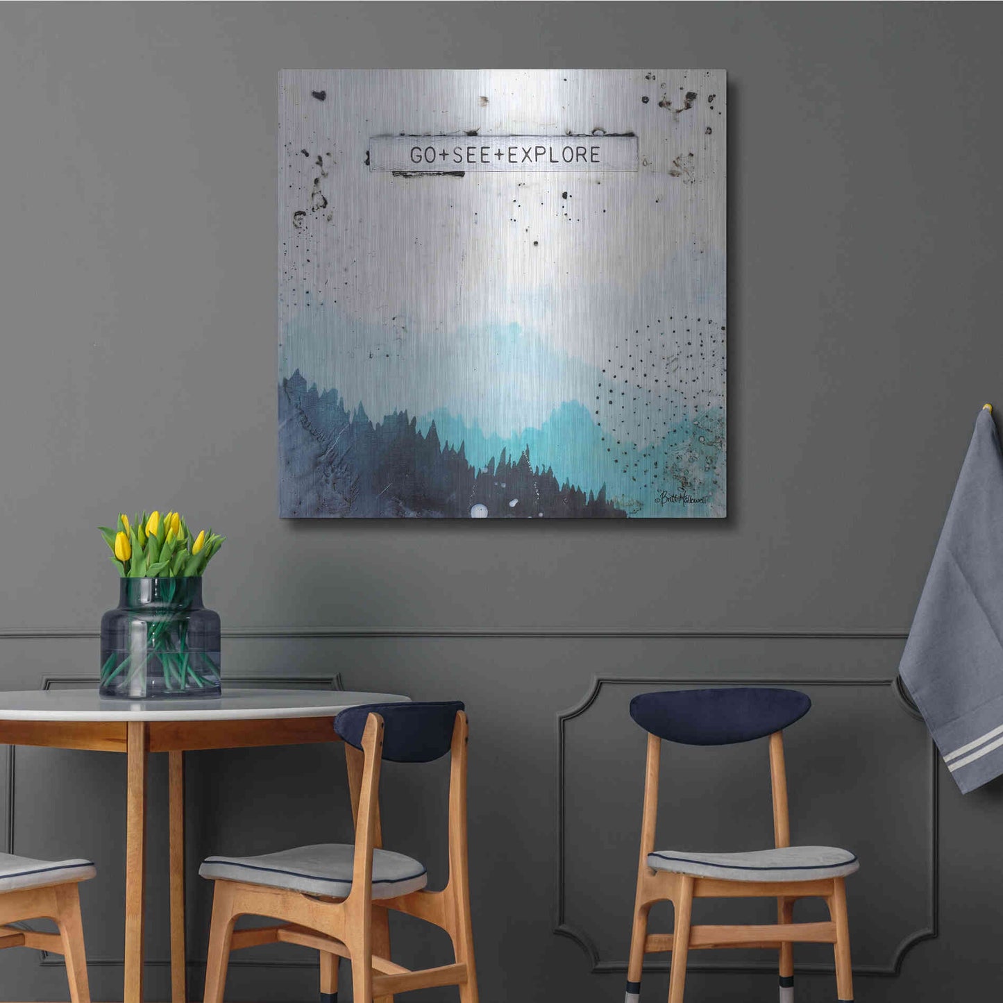Luxe Metal Art 'Go + See + Explore' by Britt Hallowell, Metal Wall Art,36x36