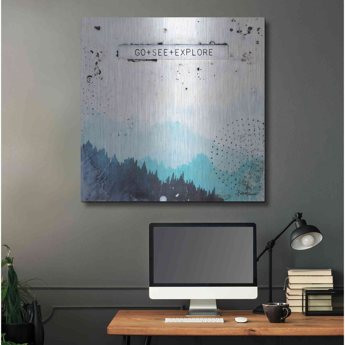 Luxe Metal Art 'Go + See + Explore' by Britt Hallowell, Metal Wall Art,36x36