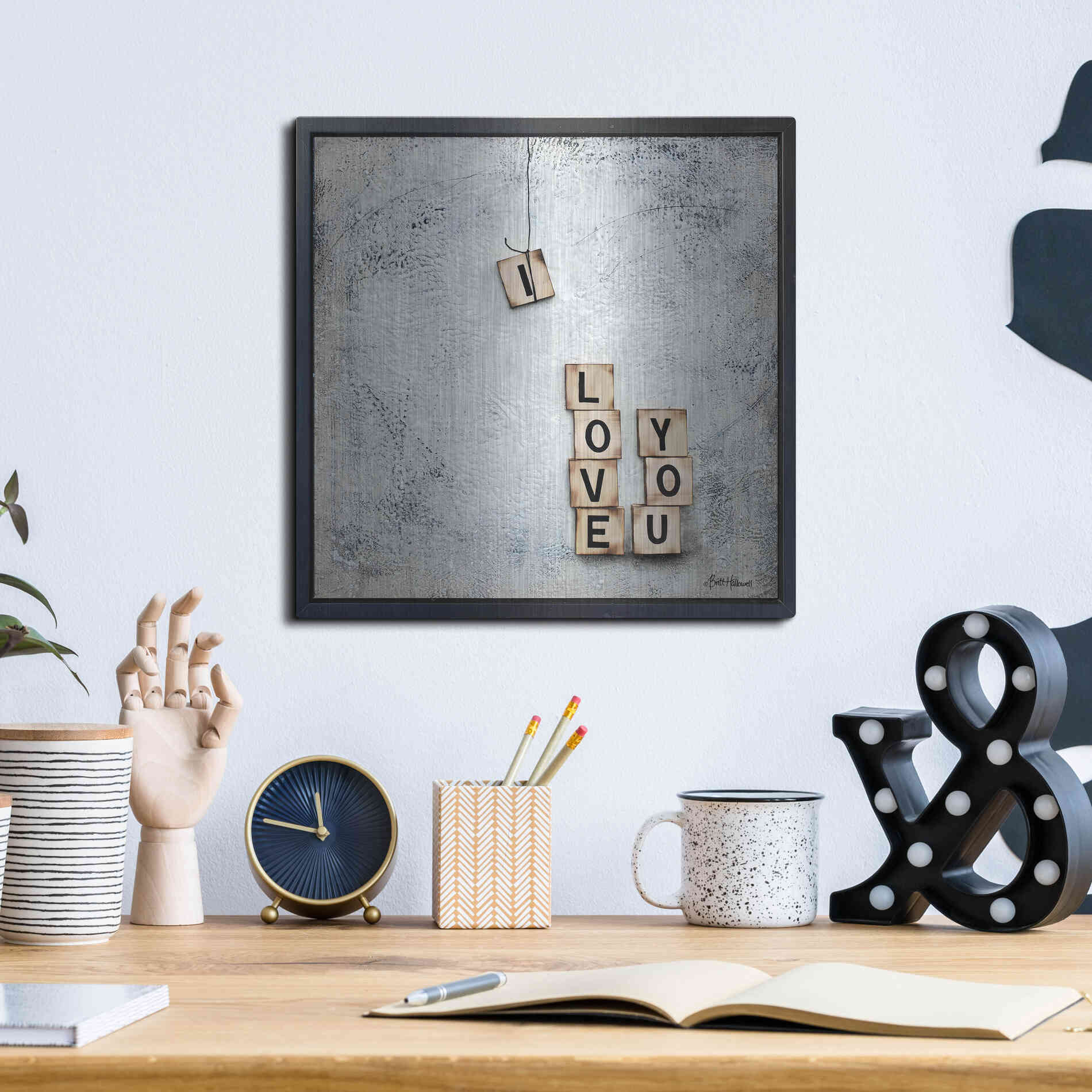 Luxe Metal Art 'I Love You' by Britt Hallowell, Metal Wall Art,12x12