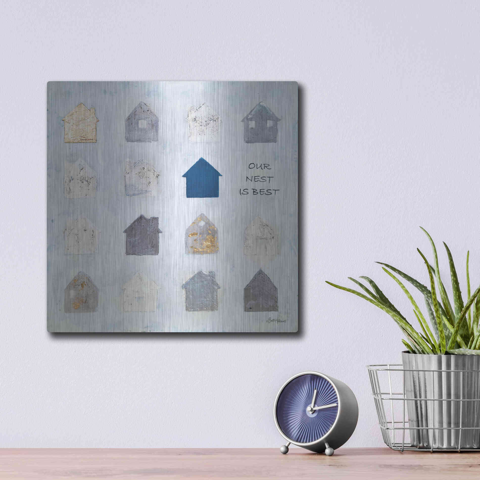Luxe Metal Art 'Our Nest is Best' by Britt Hallowell, Metal Wall Art,12x12