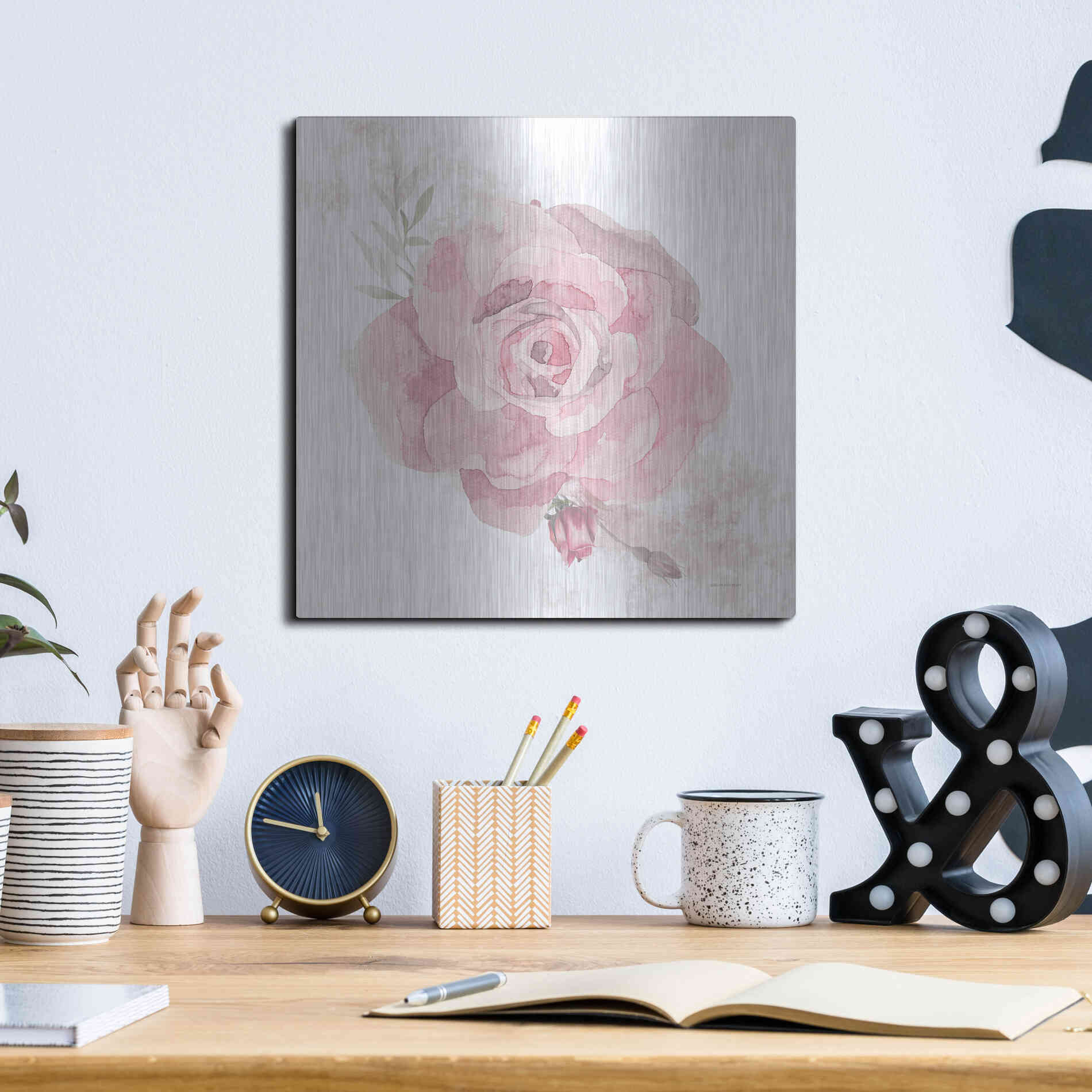 Luxe Metal Art 'Cottage Rose' by Bluebird Barn, Metal Wall Art,12x12