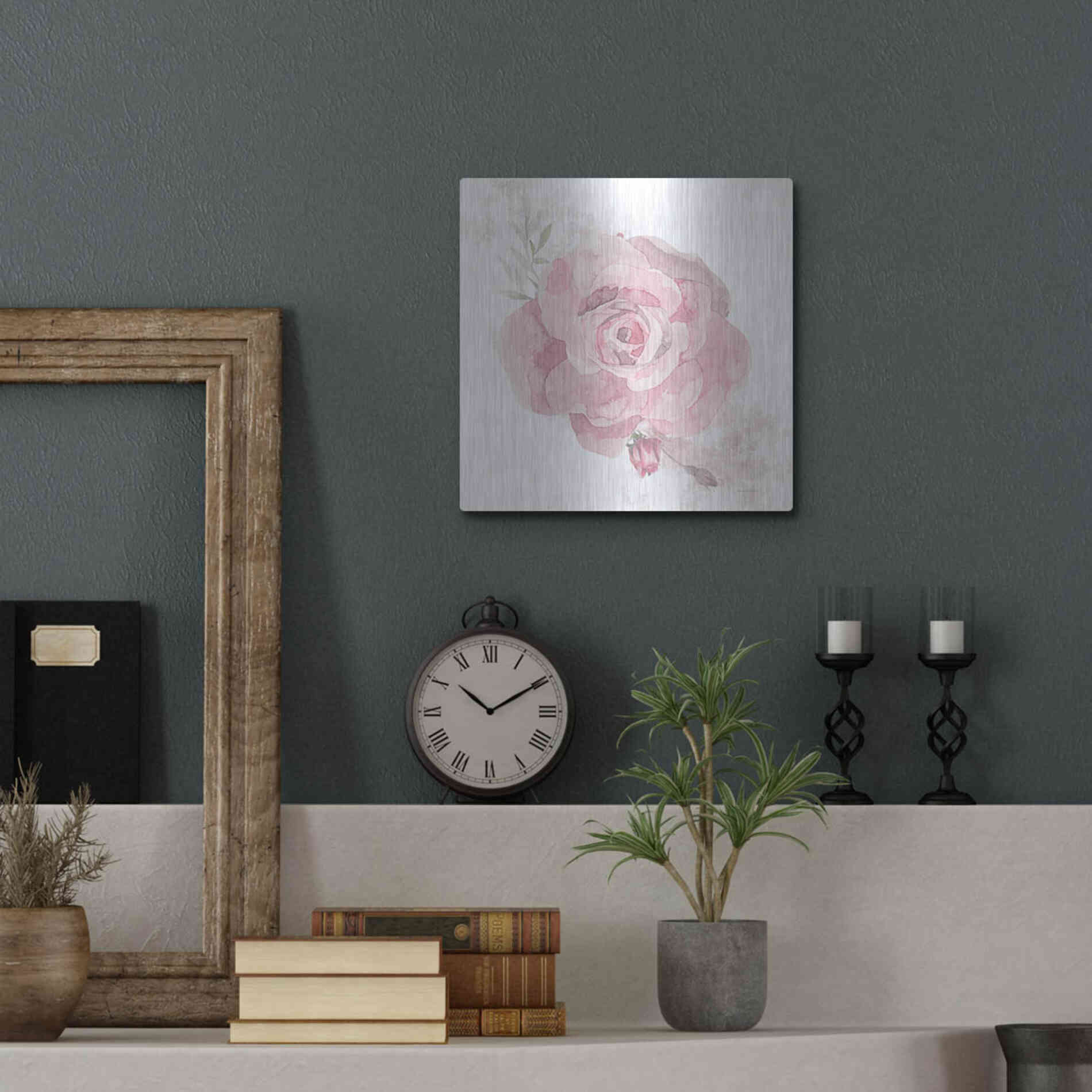 Luxe Metal Art 'Cottage Rose' by Bluebird Barn, Metal Wall Art,12x12