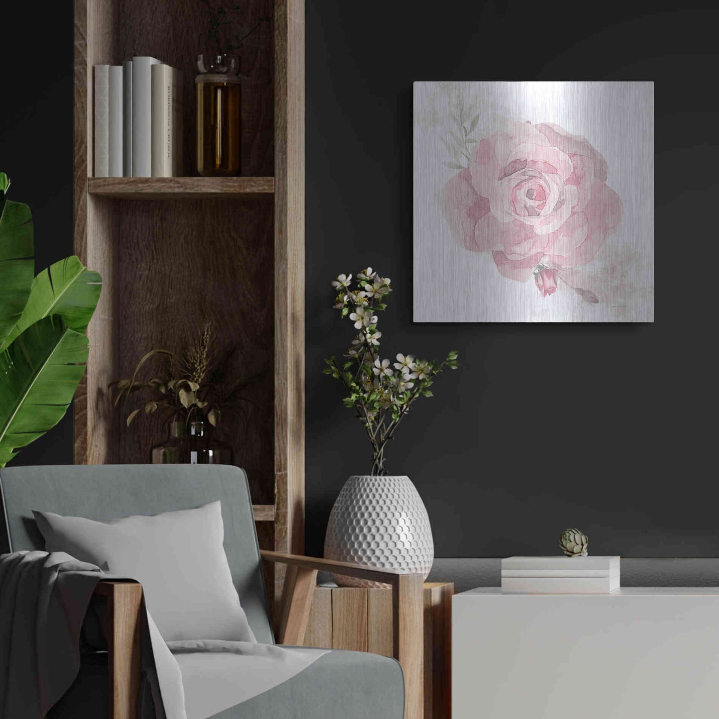 Luxe Metal Art 'Cottage Rose' by Bluebird Barn, Metal Wall Art,24x24