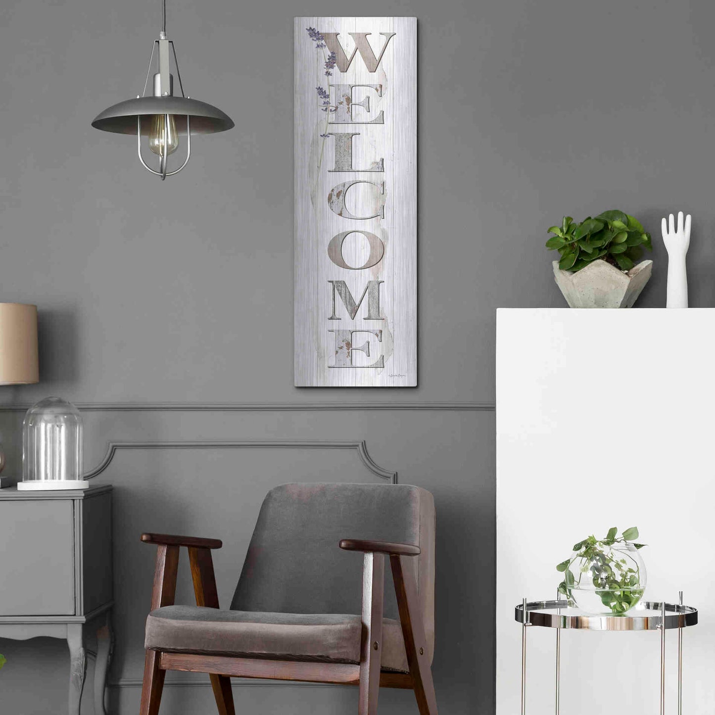 Luxe Metal Art 'Welcome' by Susie Boyer, Metal Wall Art,12x36