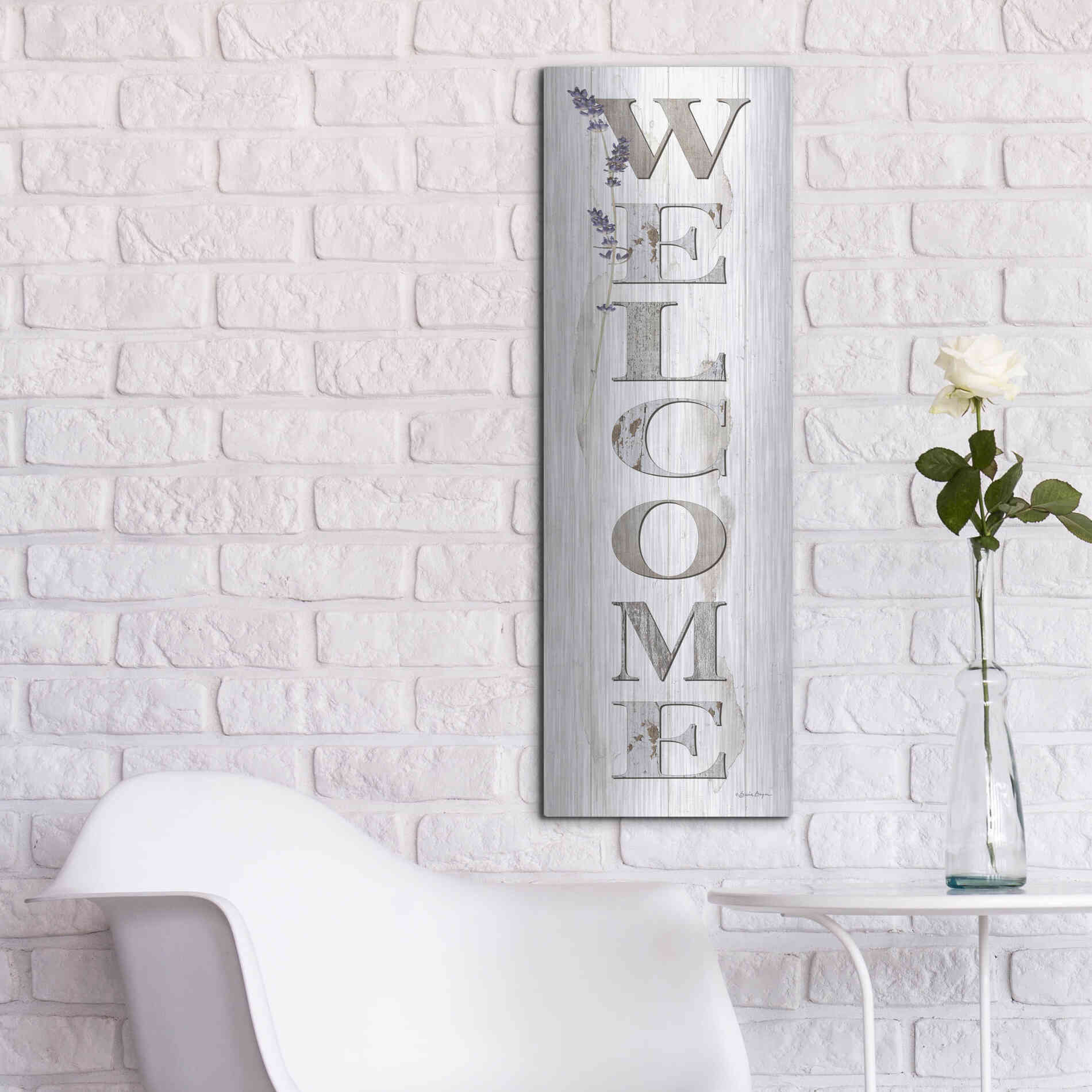 Luxe Metal Art 'Welcome' by Susie Boyer, Metal Wall Art,12x36