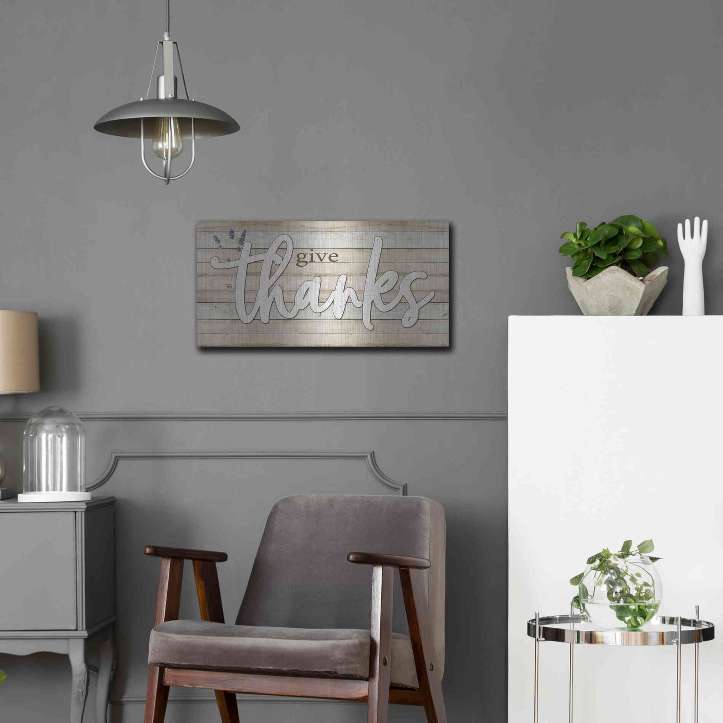 Luxe Metal Art 'Give Thanks' by Susie Boyer, Metal Wall Art,24x12