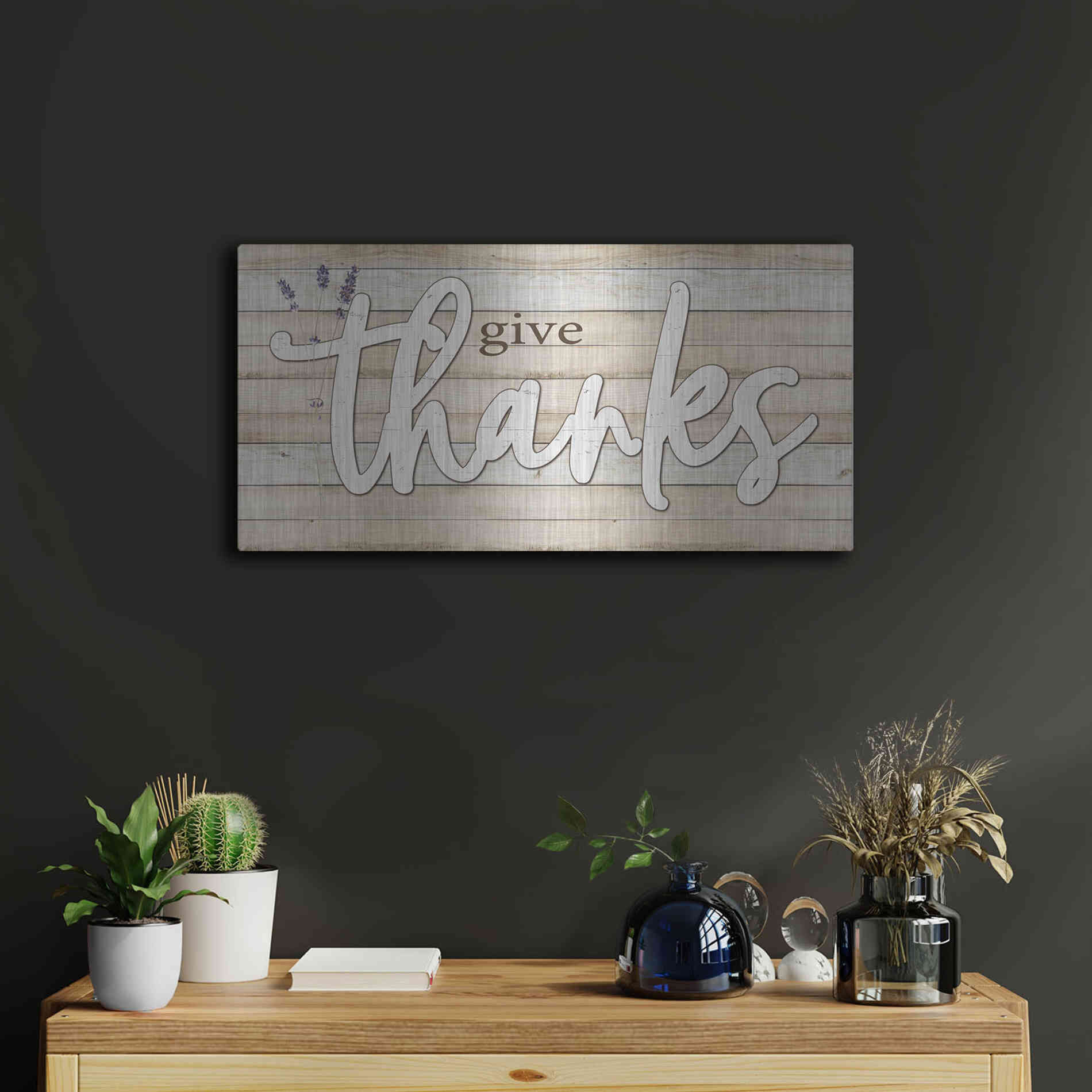 Luxe Metal Art 'Give Thanks' by Susie Boyer, Metal Wall Art,24x12
